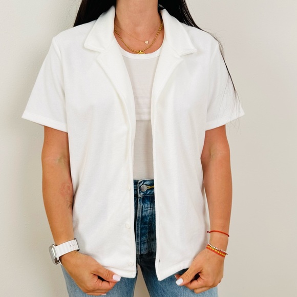 Aritzia Tna Newcastle Shirt Terrycloth polo button down short sleeve - Picture 2 of 10